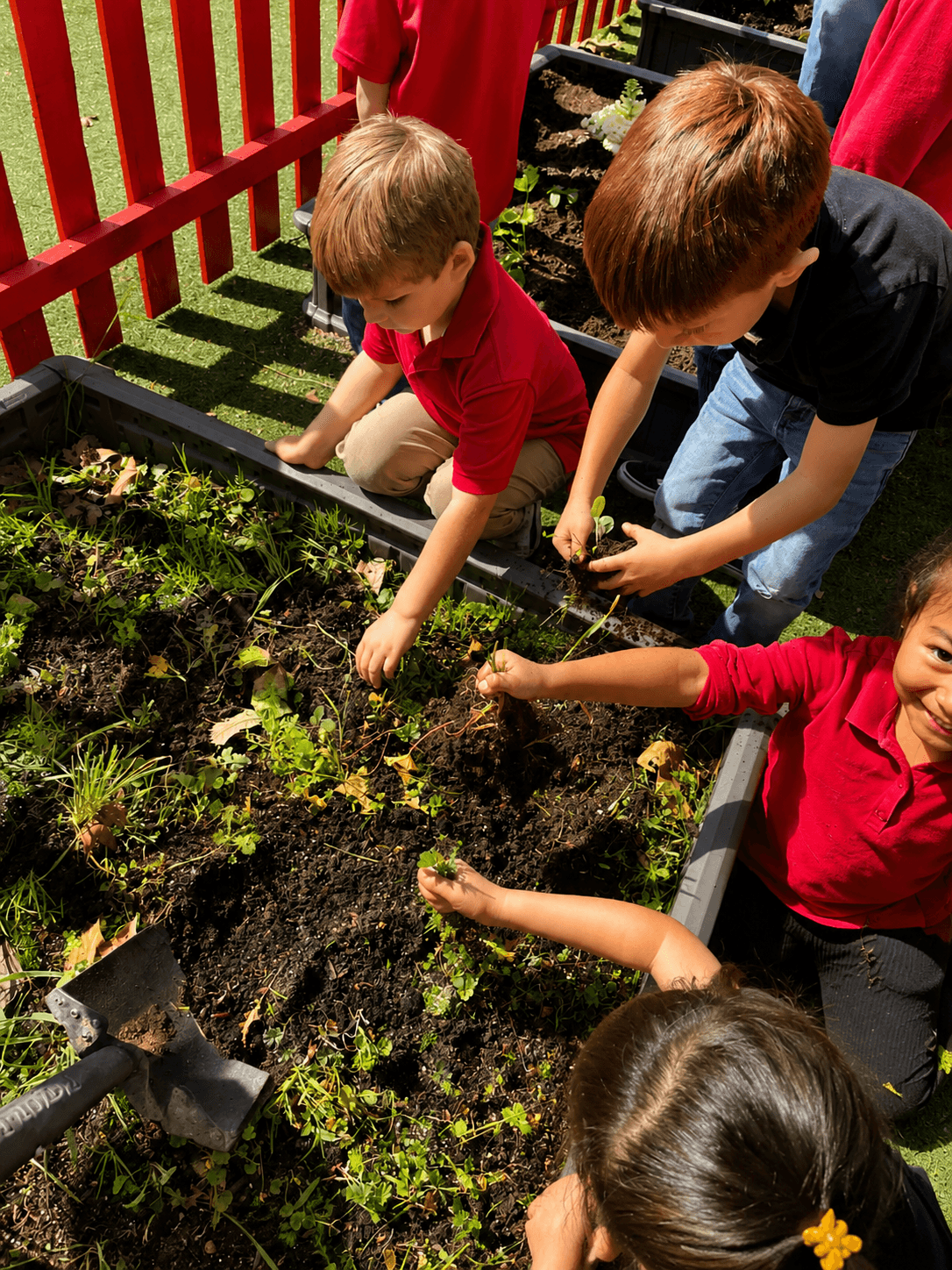 Children gathered together for a group gardening activity