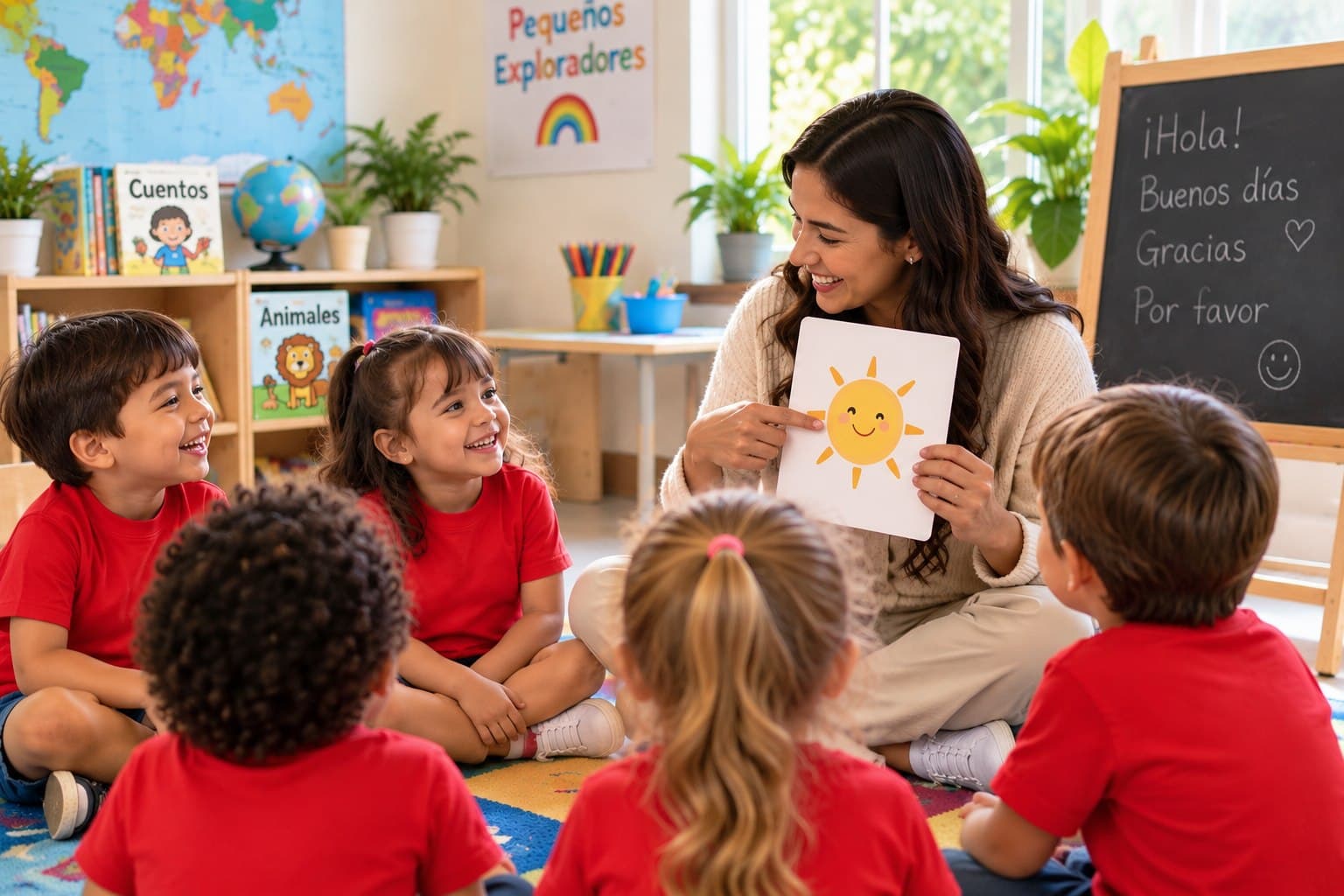 A student reading a book as part of bilingual storytime